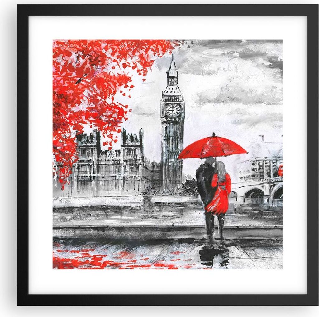Gerahmtes Poster - Schwarzer Rahmen - London Architektur big ben - 40x40 cm - Wand Bild - Wanddeko - Wandbilder - Wandposter - Bilderrahmen - Bilde...