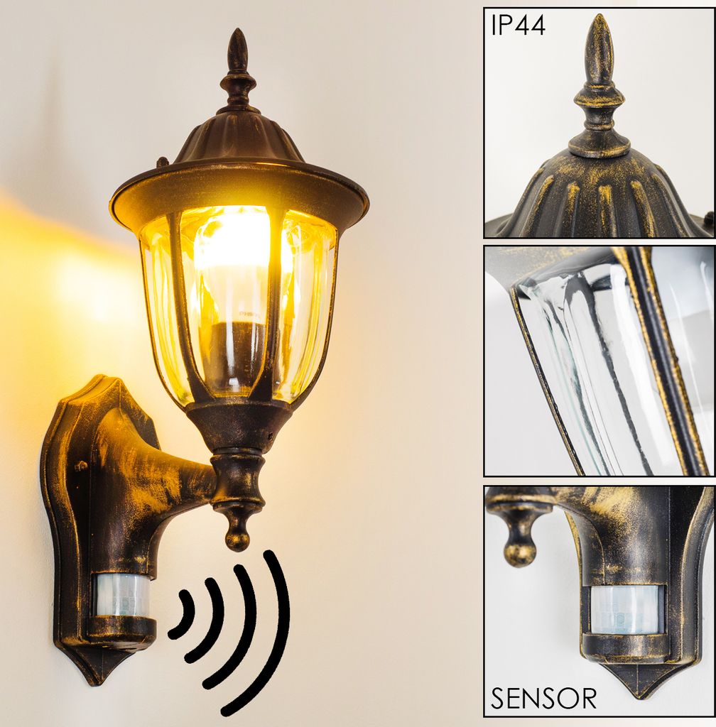 Poggi »Poggi« Außenwandlampe, Aluguss in Braun/Gold, Klarglas-Scheiben