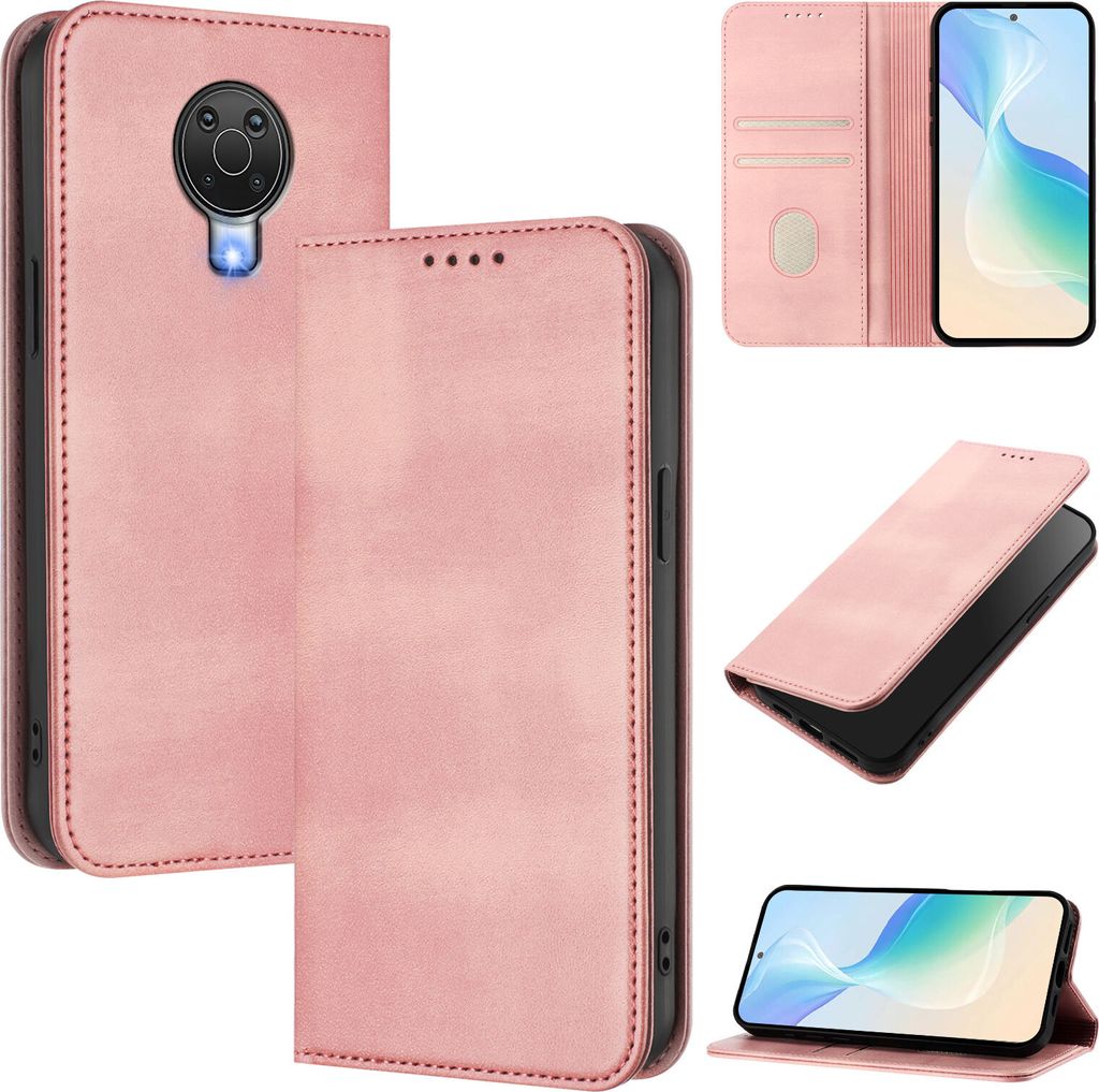 Handyhülle für Nokia 6.3 / G20 / G10, Vintage Leder RFID Schutz Kartenfach Standfunktion Magnetische Klapphülle Pink