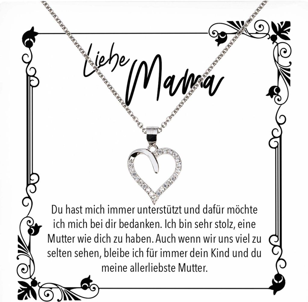 22Feels Echt Silber Halskette - Mama Geschenk Mutter Frauen Schmuck Set Muttertag Geburtstag Weihnachten - Herz Anhänger, Karte