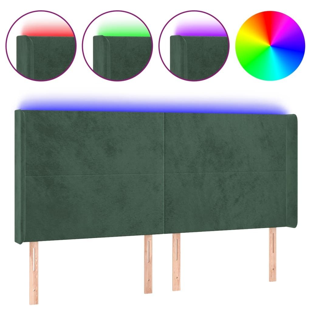 SYFAX LED Kopfteil Dunkelgrün 163x16x118/128 cm Samt