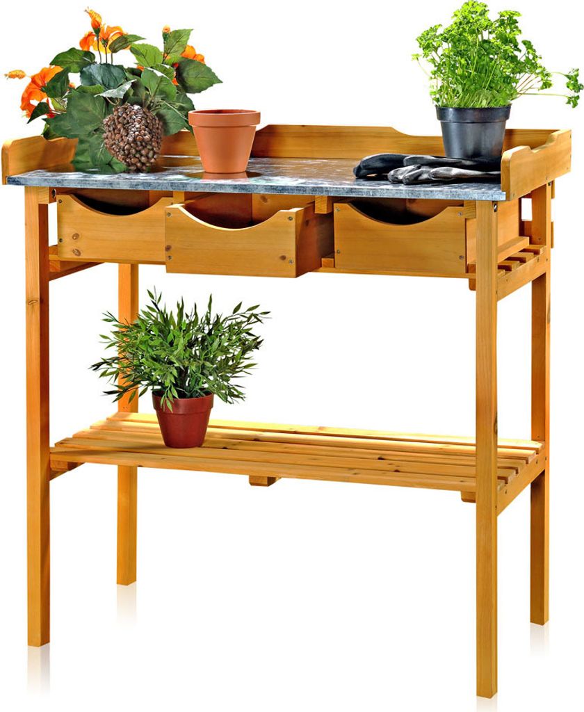 Mucola Gartentisch Pflanztisch Arbeitstisch Blumentisch Gärtnertisch Holztisch Tisch Schubladen Ablageboden Outdoor