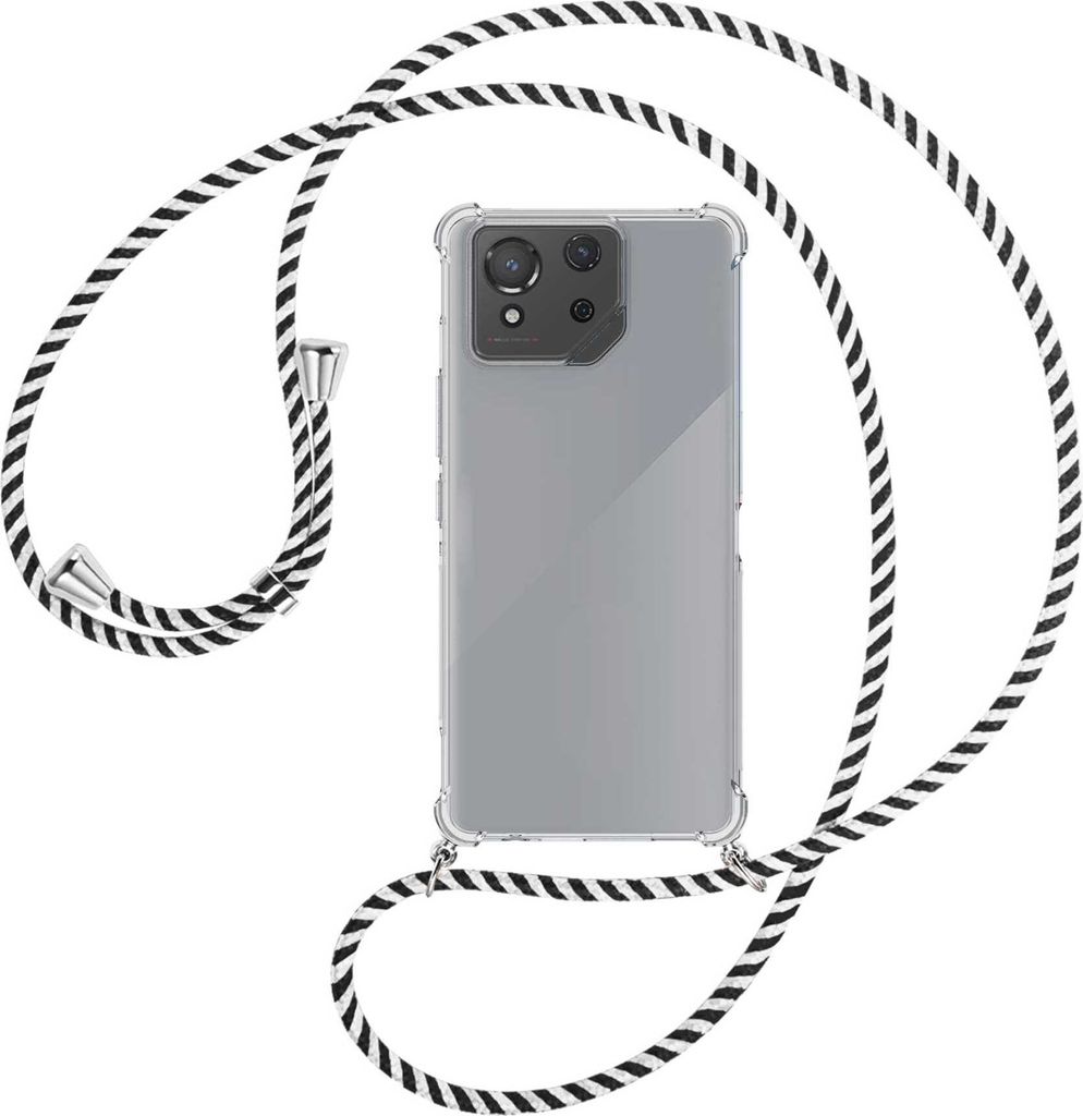 Handykette Backcover-Schutzhülle mit Band (Metall silberfarben) für Asus ROG Phone 8 - schwarz/weiß gestreift
