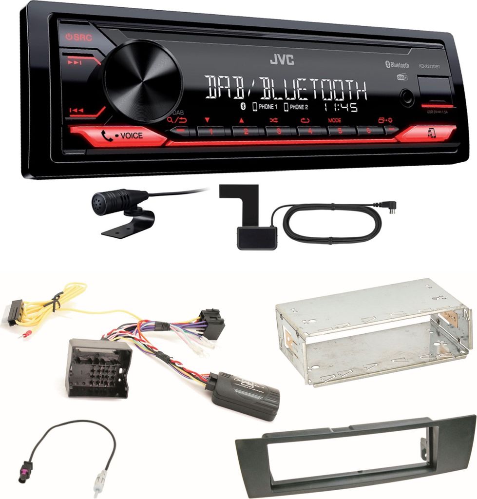 JVC KD-X272DBT Digitalradio USB MP3 FLAC Einbauset für BMW E87 E81 E82 X1 E84