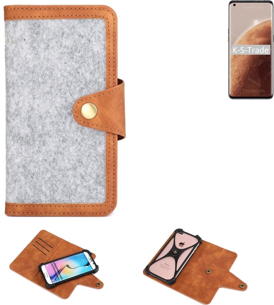 K-S-Trade Handyhülle kompatibel mit Oppo Find X3 Pro Mars Eploration Edition Schutzhülle Filz-Hülle Kunst-Leder hellgrau braun (1x)