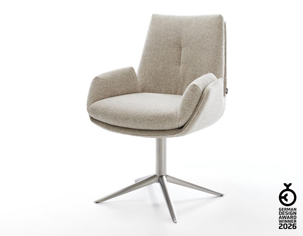 DELIFE Drehstuhl Clea-Flex Webstoff Soft Beige Fußkreuz Edelstahl 360° drehbar Wippfunktion