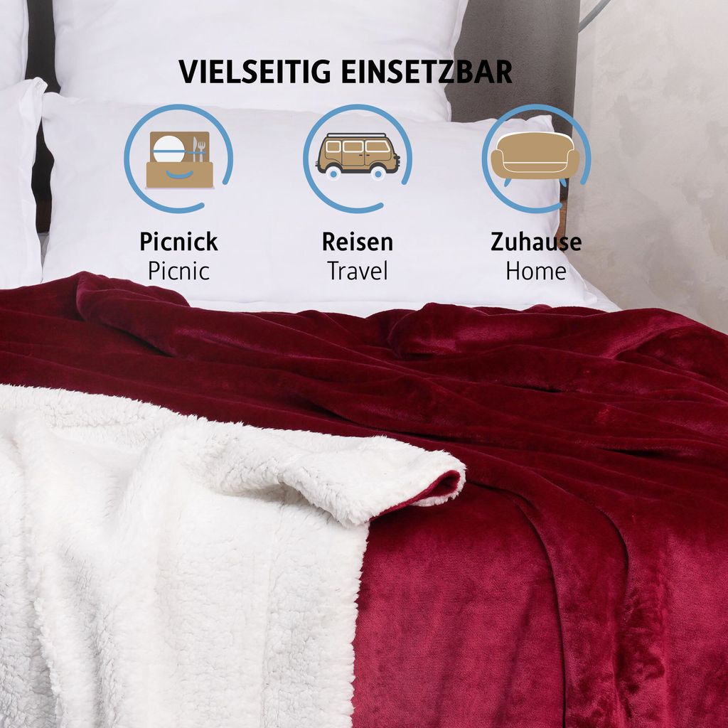 Ultraweiche Fleece-Decke King Size – 259x229 Cm, Kuscheliger Plüsch Für Couch & Bett, Burgunderrot