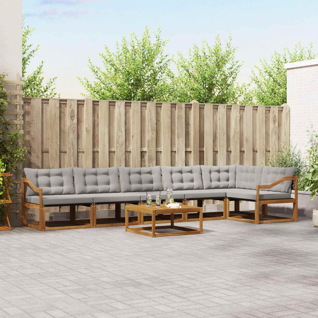 "Seasonal Sale"Outdoor-Sofagarnitur - CLORIS - Balkonmöbe/Sitzgruppe - mit Kissen 7 pcs - Moderne Design - Natürlich und Hellgrau - Gartensofas D...