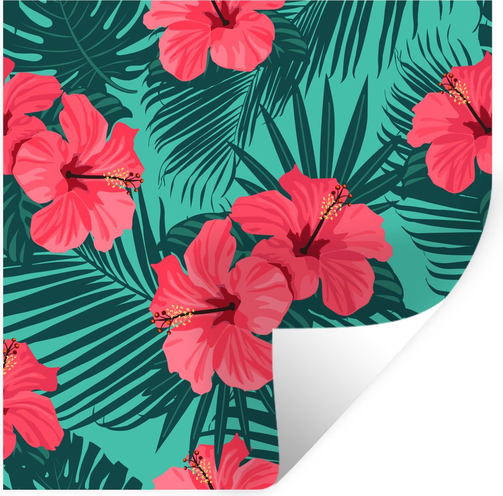 MuchoWow Wandtattoo Wandsticker Wandaufkleber Tropisch - Blumen - Palmenblatt 100x100 cm Selbstklebend und Repositionierbar - Wierderverwendbar -...
