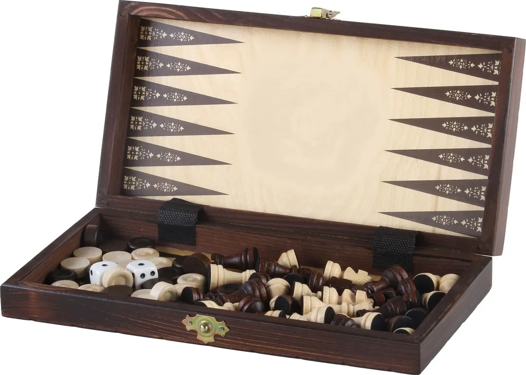 Coffret de Jeux Classiques en Bois 3 en 1 Échecs Dames Backgammon - 7