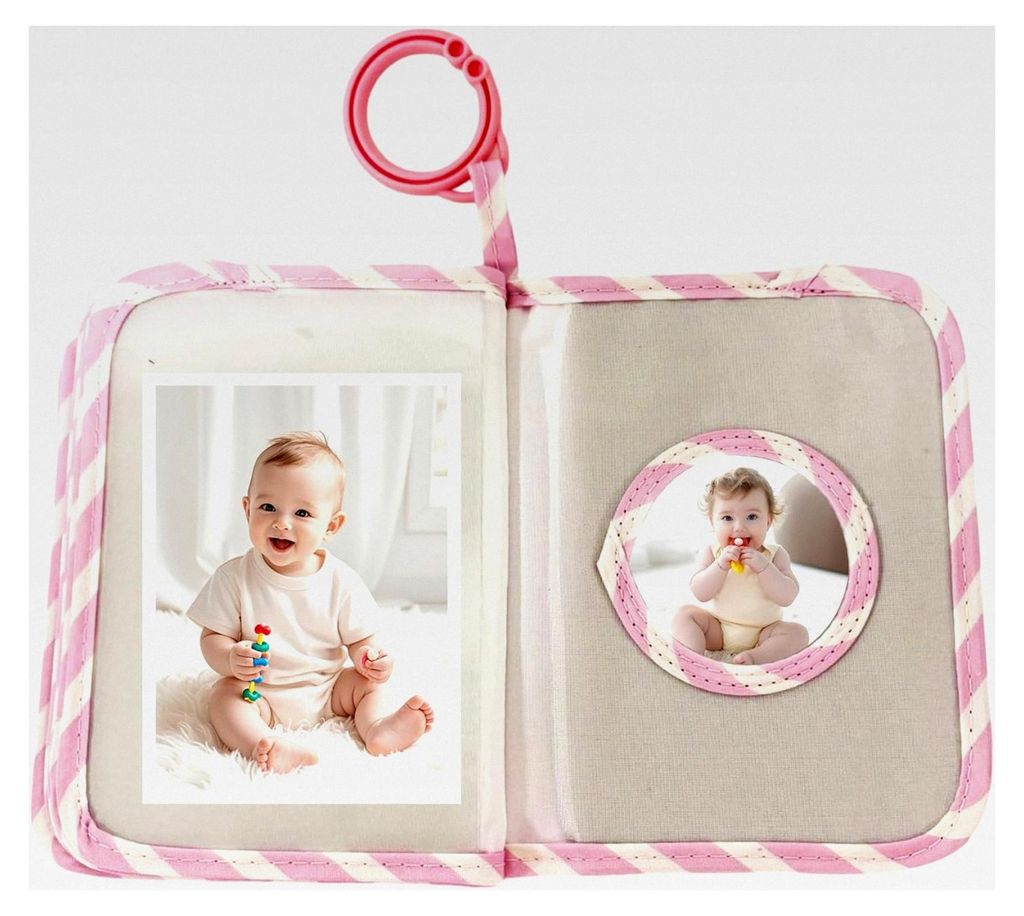 Fotoalbum für Kinder – leichter, waschbarer Stoff, PVC-Seiten, Spiegel mit PET-Linse, reißfester Aufbewahrungsorganisator, Erinnerungsbuch für...