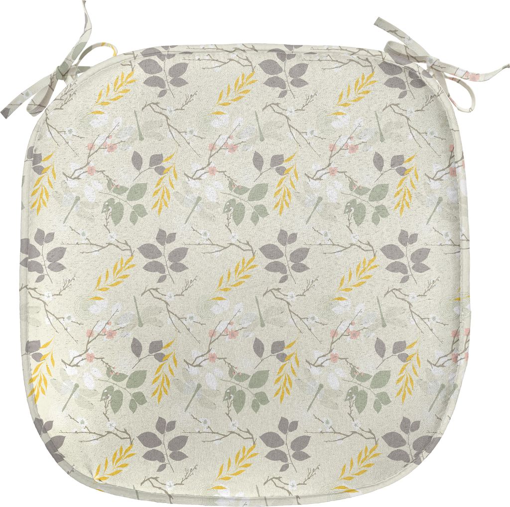 ABAKUHAUS Grau und Gelb Polster für Esszimmerstühle, Farm Florals Swirl, Dekoratives wasserfestes Kissen mit Riemen für Küchensitze, 40 cm x 40...