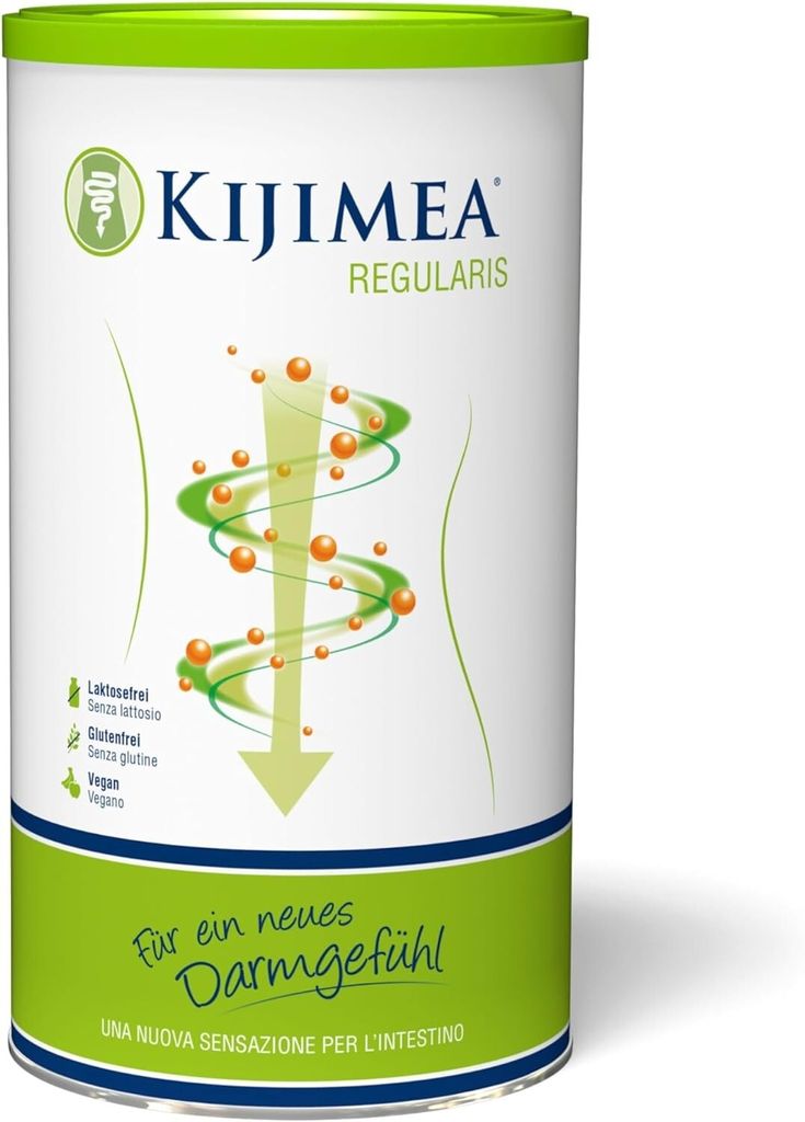 A product shot of a Kijimea Regularis Granulat container.