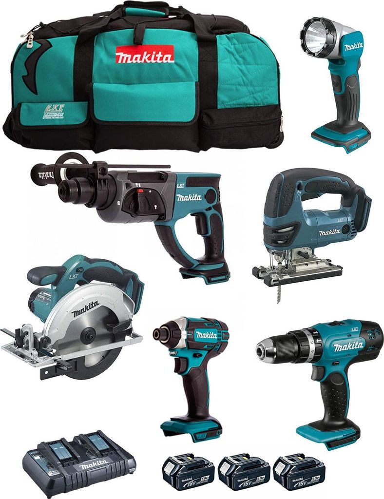 MAKITA Kit DLX6068PT (DHP453 + DTD152 + DHR202 + DJV180 + DSS611 + DML802 + 3 x 5,0 Ah + DC18RD + LXT600)