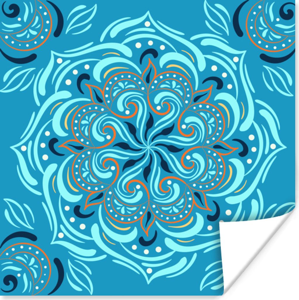 MuchoWow Poster Mandala - Blau - Orange - Muster 50x50 cm - Wohnzimmerdekoration