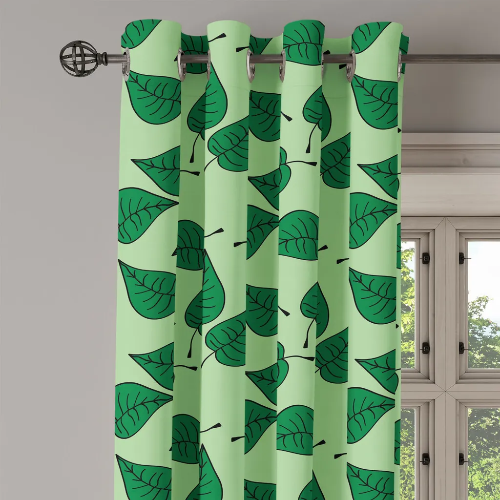 Rideau à œillets en tissu vert fougère avec imprimé feuillage