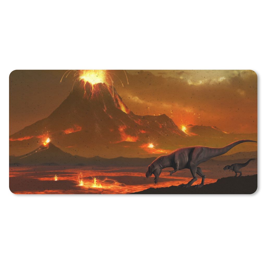 MuchoWow Mauspad Mousepad Dino - Vulkan - Lava - Illustration - Jungen - Kinder 60x30 cm - Mousepads - Maus Mat - Pad - Mausunterlage - Nachhaltig
