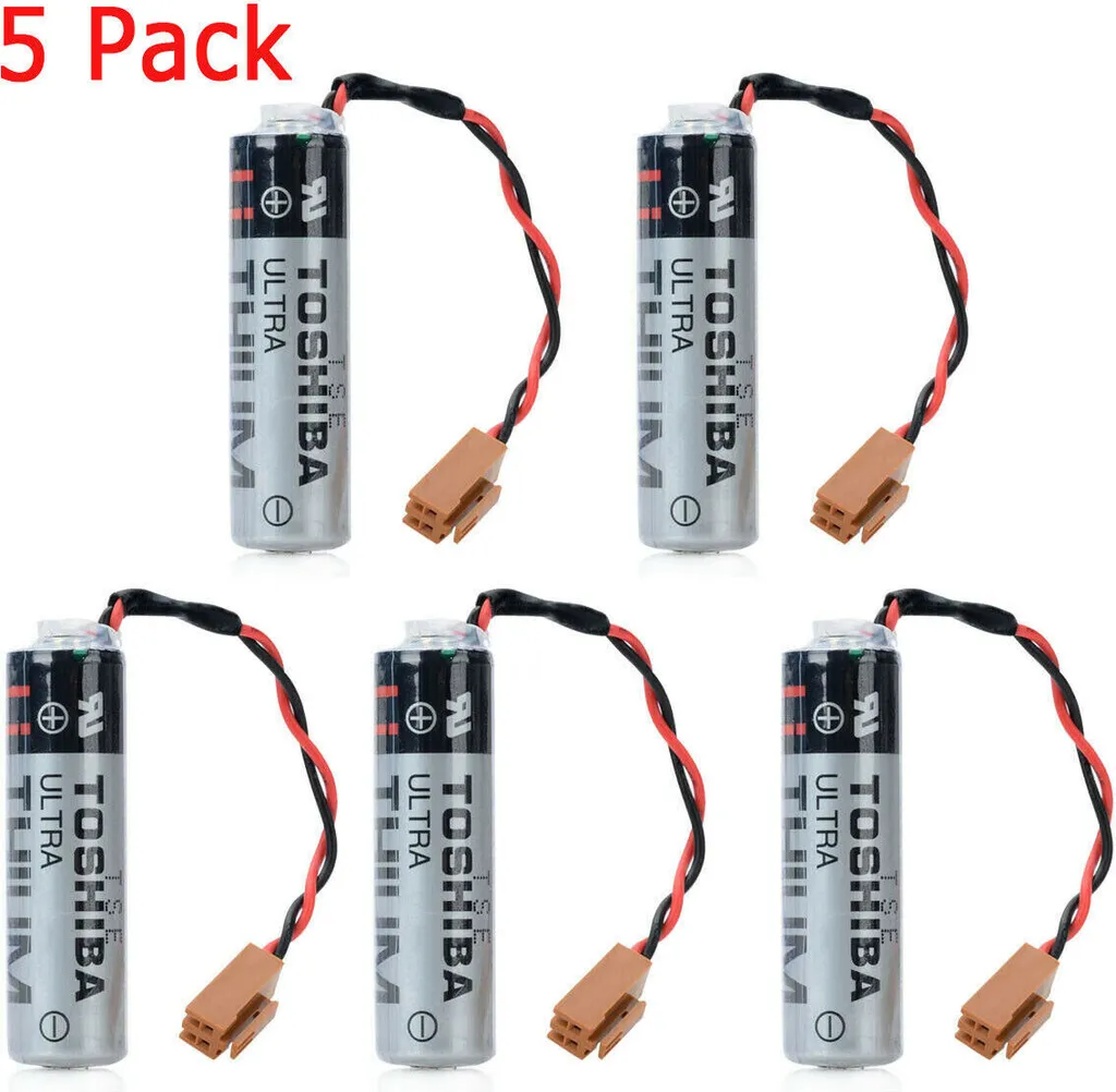 5 Piles Toshiba ER6V 3.6V avec Connecteur Brun pour Automate Mitsubishi