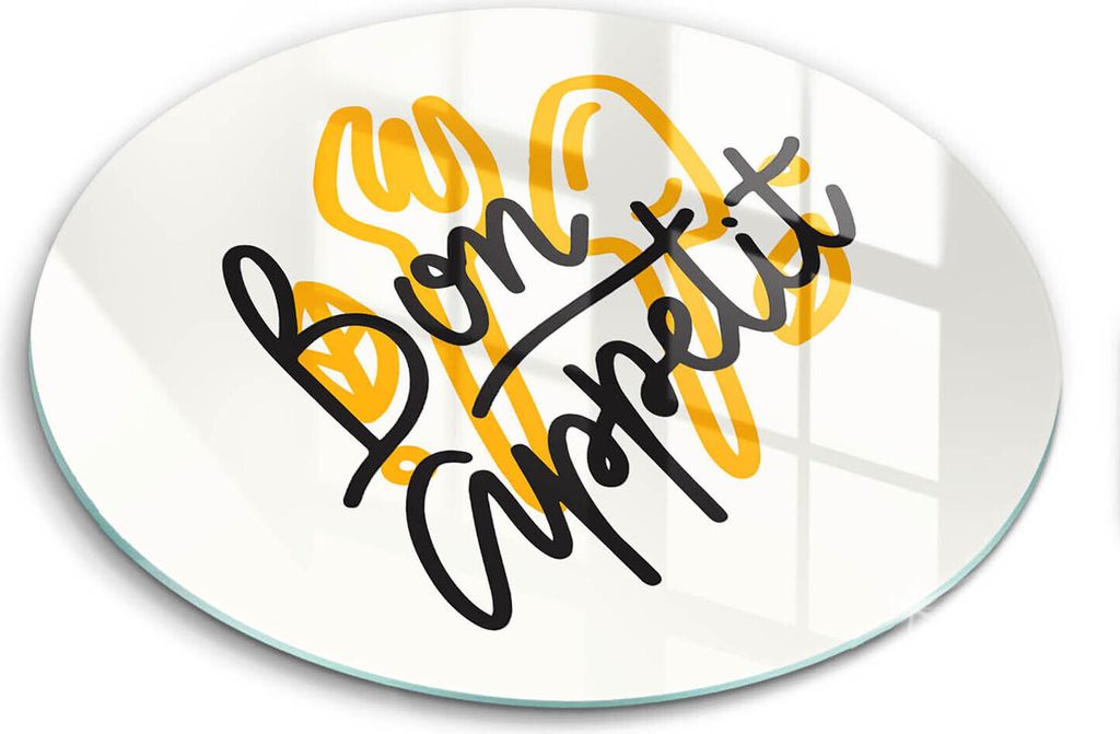 Glasschneideplatte - Herdabdeckplatte - fi40 cm -Schneidebrett - Spritzschutz - Der Inschrift Bon Appetit
