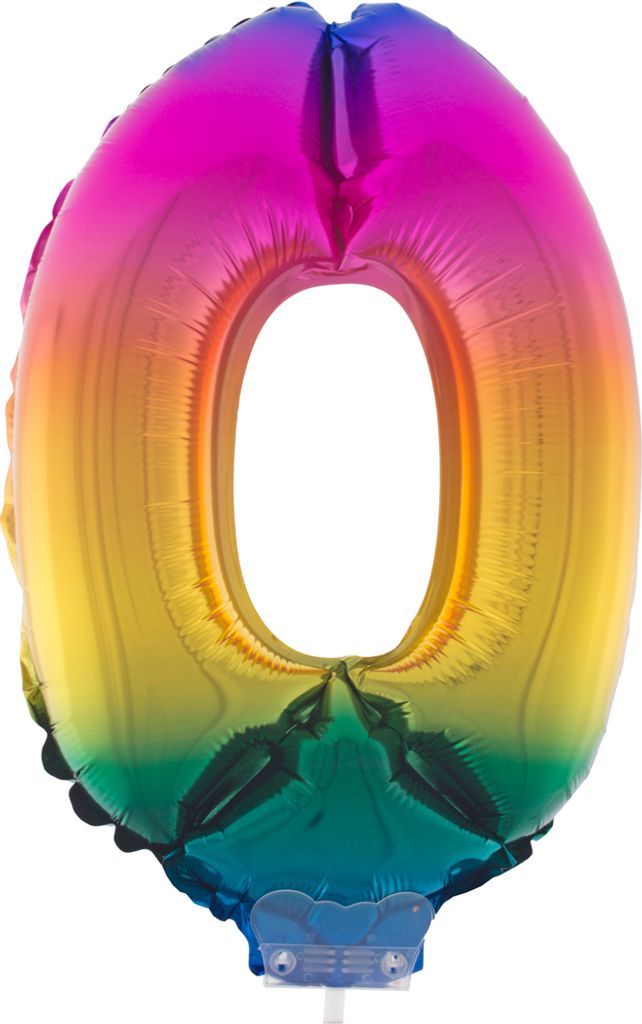 Zahlen Folienballon 41 cm mit Stab - Regenbogen Zahl 0
