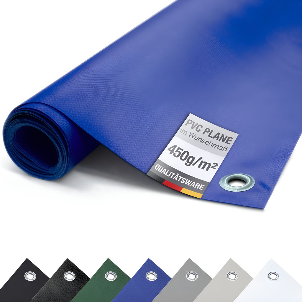 (450g/m²) LKW-Plane/PVC-Plane mit ÖSEN, Gewebeplane Abdeckplane (Blau RAL5002, 3m x 8m)