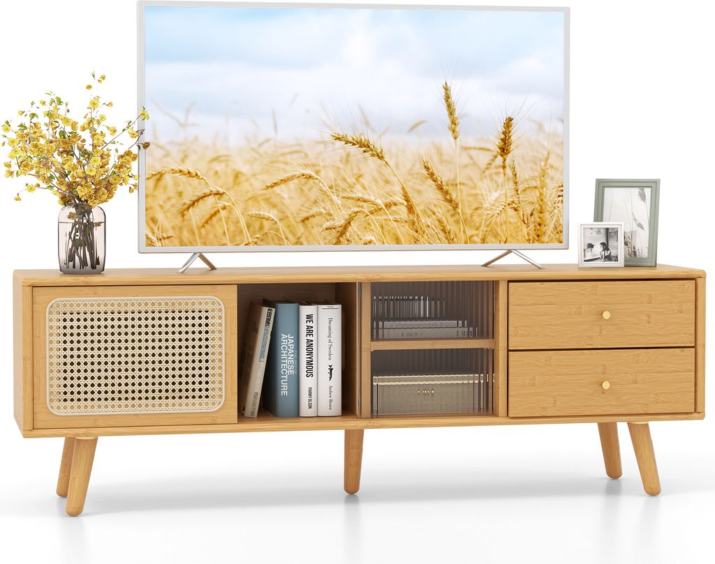 Soporte de TV de bambú de COSTWAY para televisores de hasta Imagen del producto 