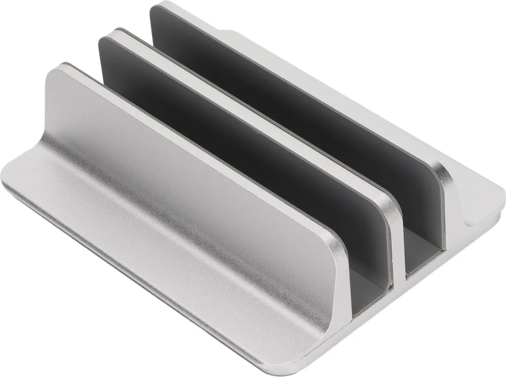 Support Vertical PC Portable 2 Slots en Alliage Aluminium Argent Réglable