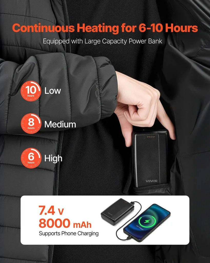 Giacca riscaldata da donna con batteria da 7,4 V, cappotto elettrico Soft Shell, capospalla leggero antivento con 4 zone di riscaldamento e 3 impostazioni di calore, per escursionismo, lavoro all'aperto, nero - 3