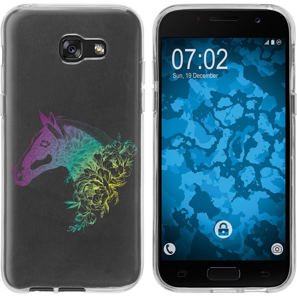 PhoneNatic Case kompatibel mit Samsung Galaxy A7 (2017) Silikon-Hülle Floral Pferd M5-4