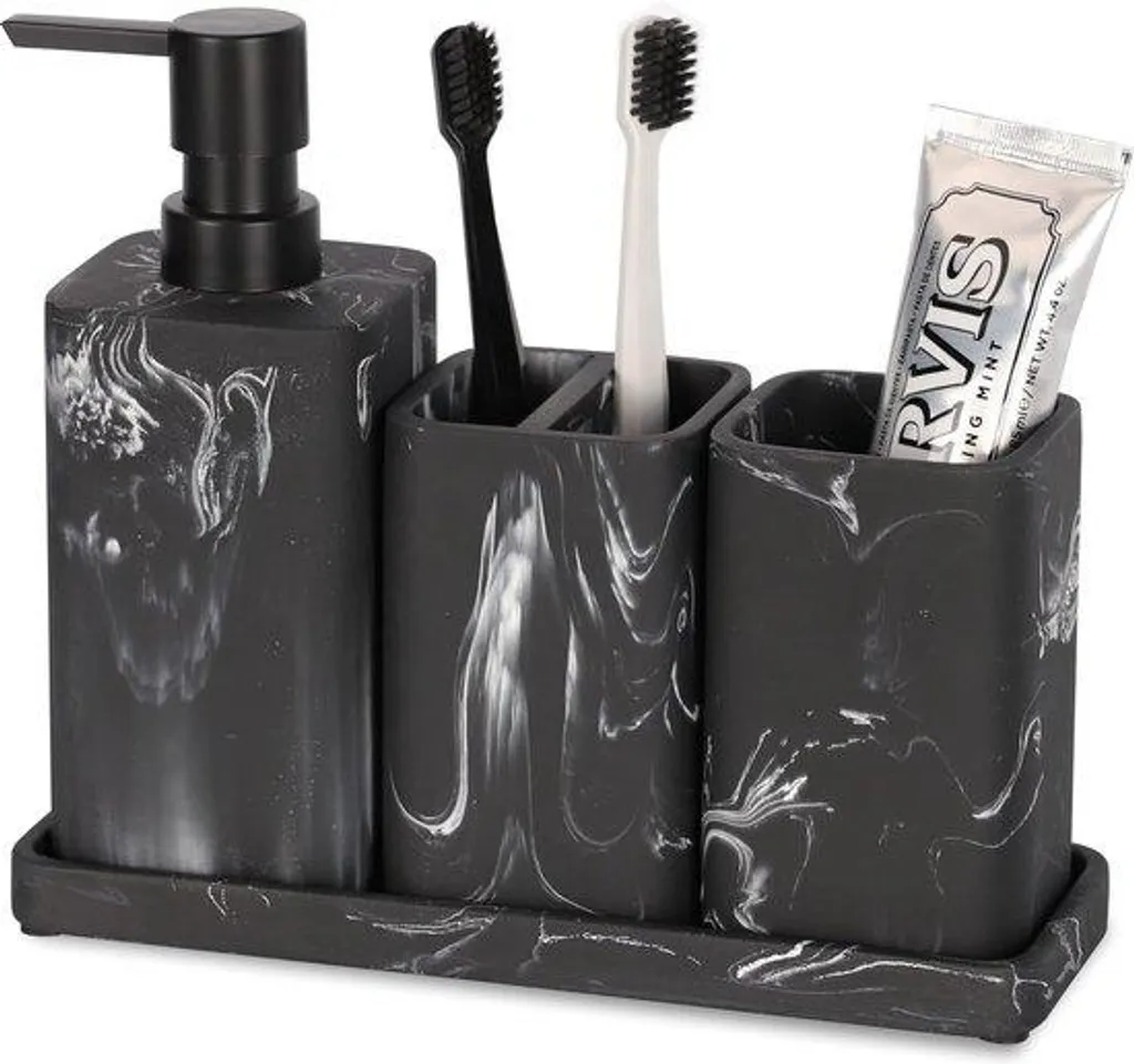 Rangement accessoires salle de bains marbre noir pour déco moderne