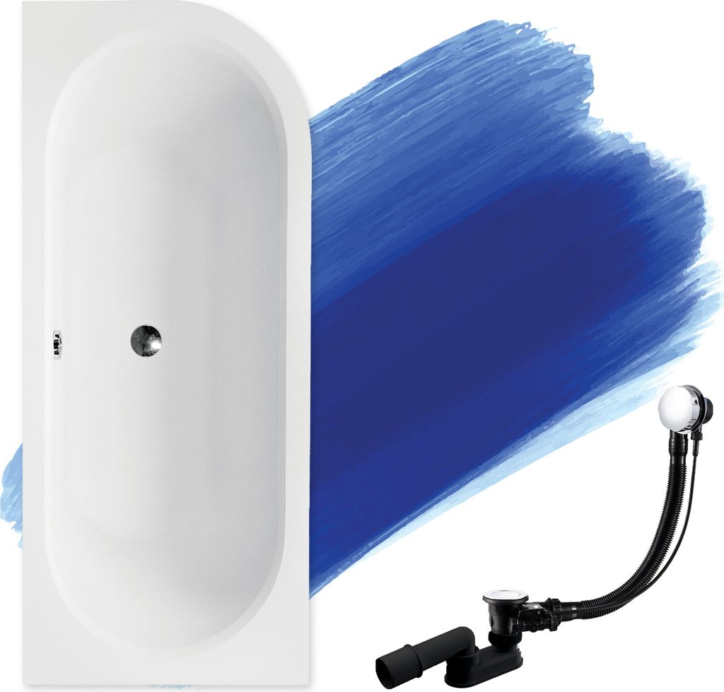 BADLAND Eckbadewanne Rechteck Badewanne Avita LINKS 150x75 mit Ablaufgarnitur und Füßen GRATIS ohne Verkleidung