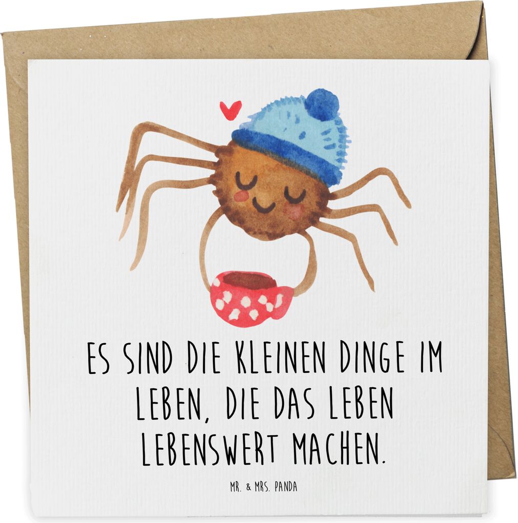 Mr. & Mrs. Panda Grußkarte Spinne Agathe Kaffee - Weiß - Geschenk, Morgenmuffel, faltkarte, doppelkarte, Klappkarte, Lebensweisheiten, Morgen, We...