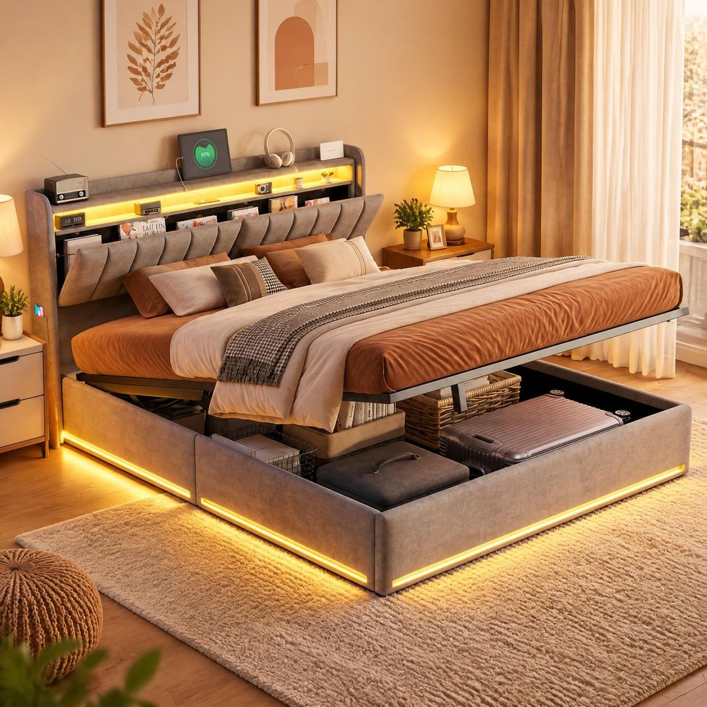 INONEFT Polsterbett Boxspringbett 140x200 cm mit LED und Produktbild 