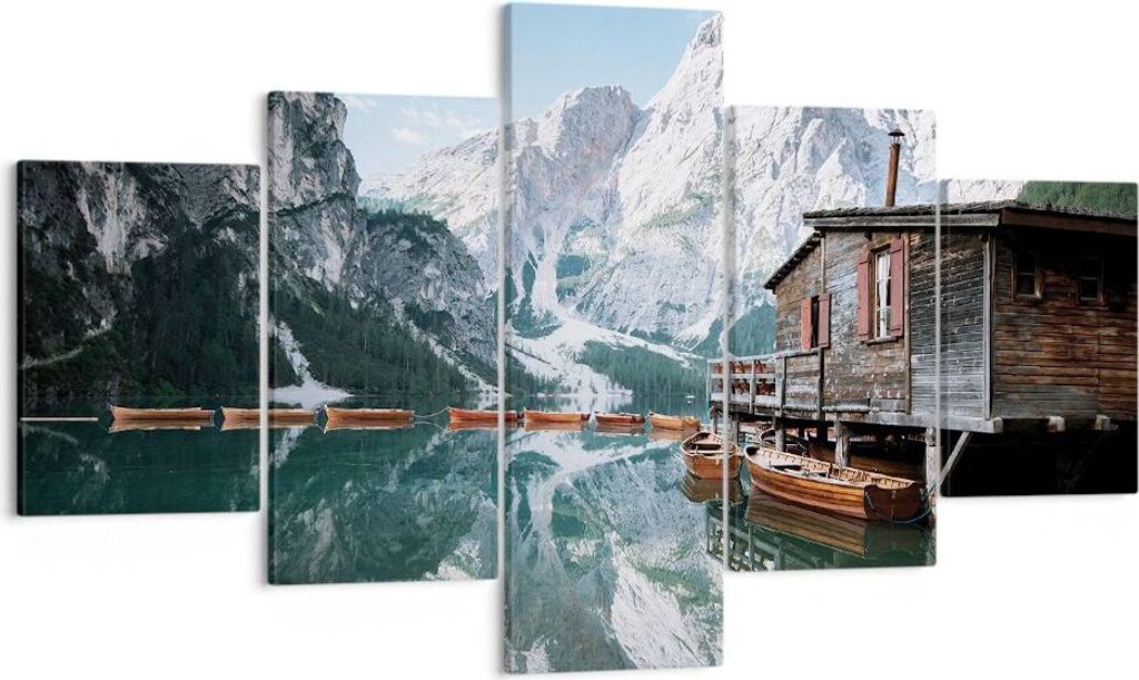 Bild auf Leinwand - Leinwandbild - 5 Teile - Cottage Oben Der See - 125x70cm - Wand Bild - Wanddeko - Wandbilder - Leinwanddruck - Bilder - Wanddek...