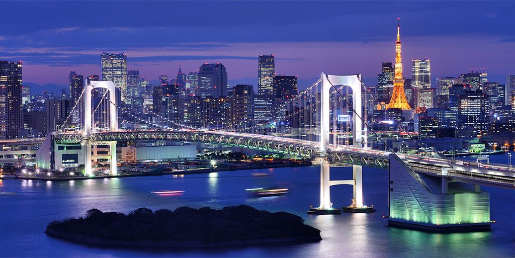 Tulup Leinwandbild -100x50 cm - Wandkunst - Drucke auf Leinwand - Leinwanddruck - Sehenswürdigkeiten & Architektur - Blau - Brücke in Tokio