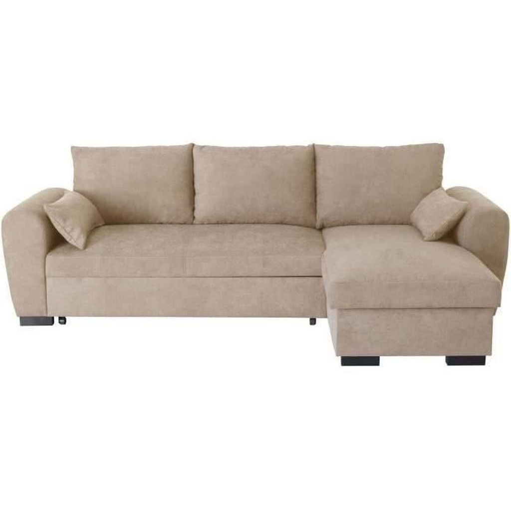 Wendbares umwandelbares Ecksofa MAX – Chaiselongue mit Truhe – Kamelstoff – 240 x 143 x 85 cm