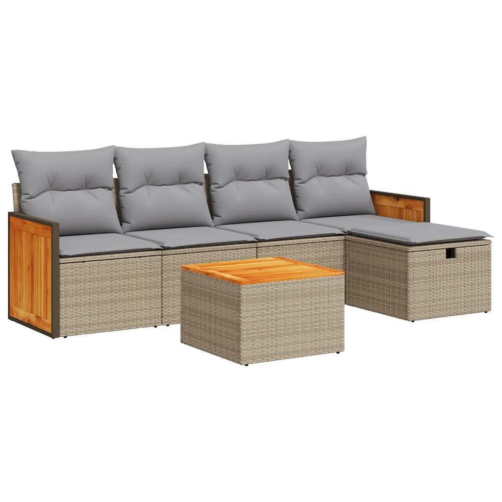 6-tlg. Garten-Sofagarnitur mit Kissen Beige Poly Rattan