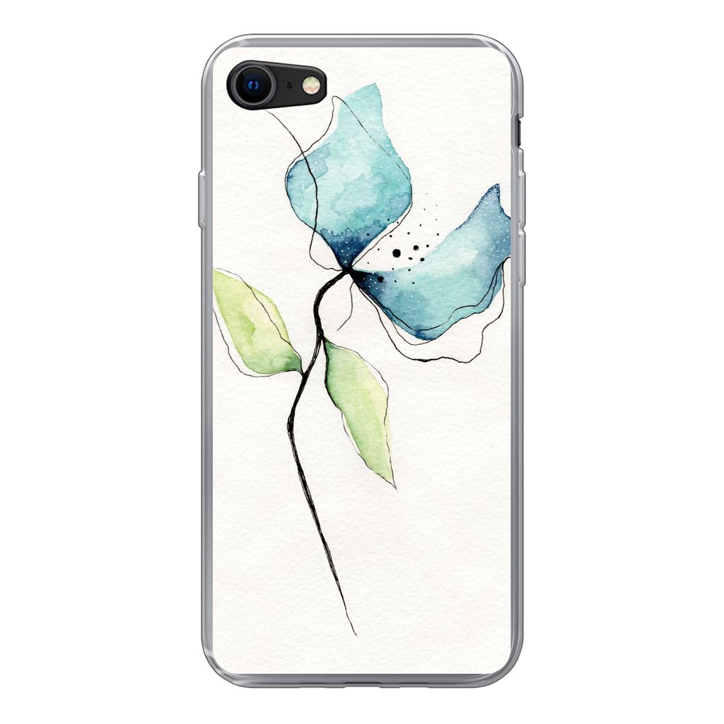 MuchoWow Handyhülle Schutzhülle Hülle für iPhone 7 Blumen - Aquarell - Blau Silikon Softcase Handy Hülle - Kartenhalter