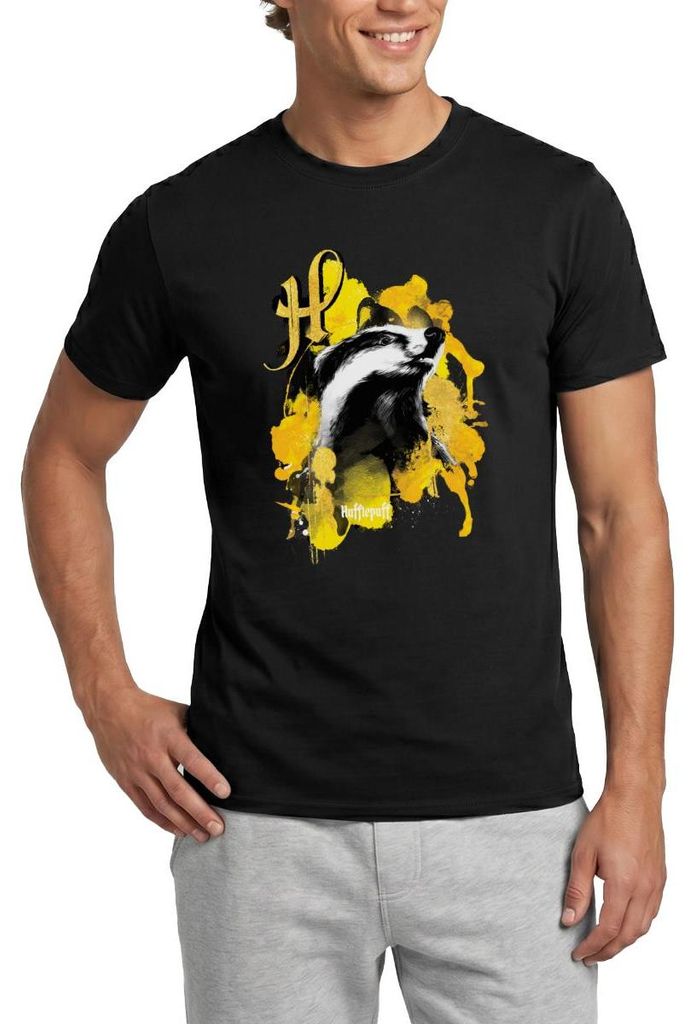 Spreadshirt Harry Potter Haus Hufflepuff Dachs Männer T-Shirt, XXL, Schwarz