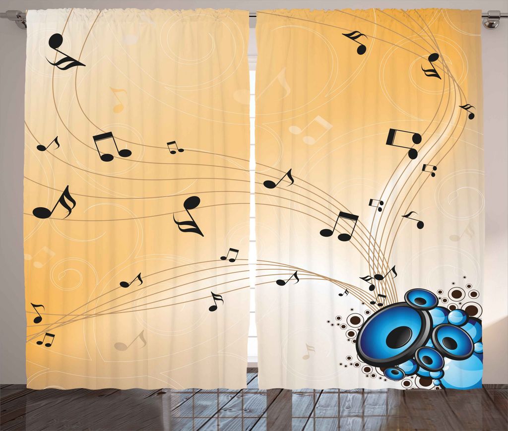 ABAKUHAUS Musik Rustikaler Vorhang, Abstrakt Melodies Hinweise, Wohnzimmer Universalband Gardinen mit Schlaufen und Haken, 280 x 175 cm, Schwarz Bl...