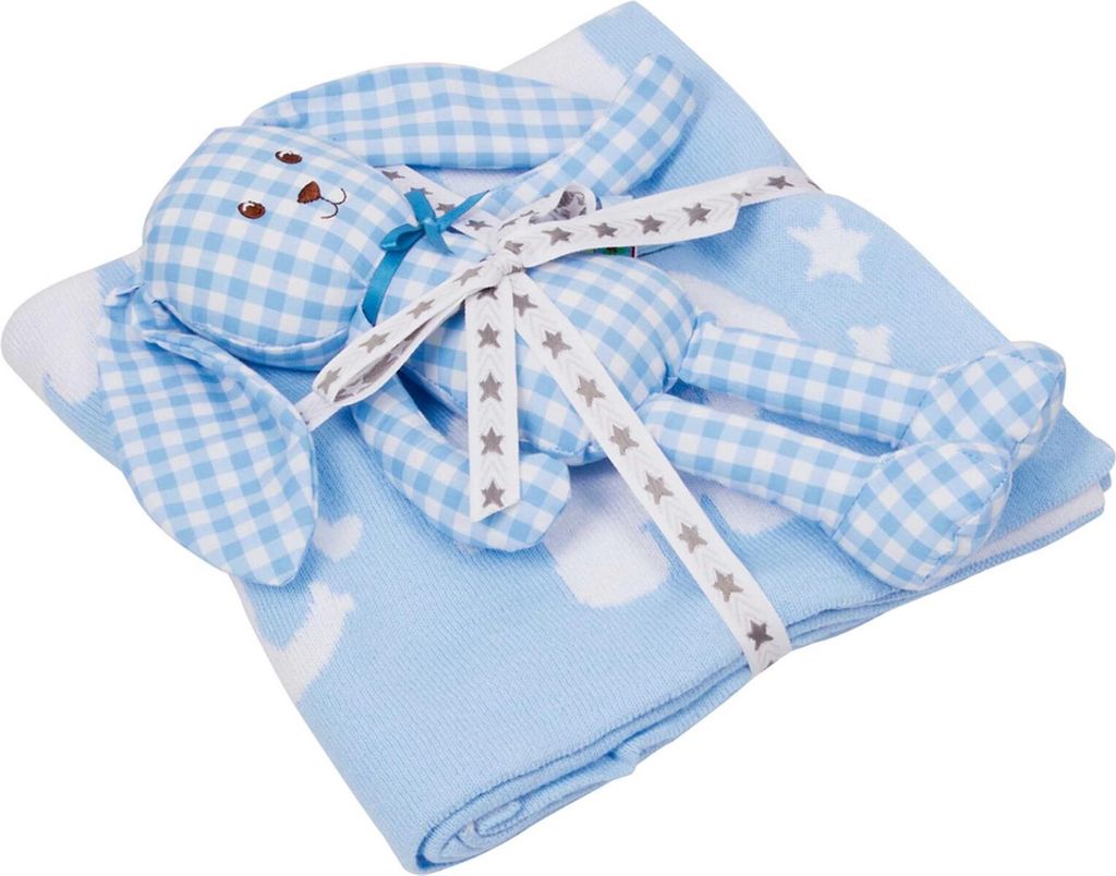 Spiegelburg Geschenkset Strickdecke+Schlenker-Häschen, hellblau BabyGl.