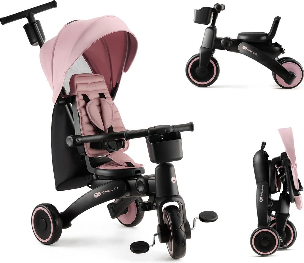 Kinderkraft Jazz 2 Faltbarer Dreirad-Trike, 4‐in‐1, ab 9 Monaten, Pink