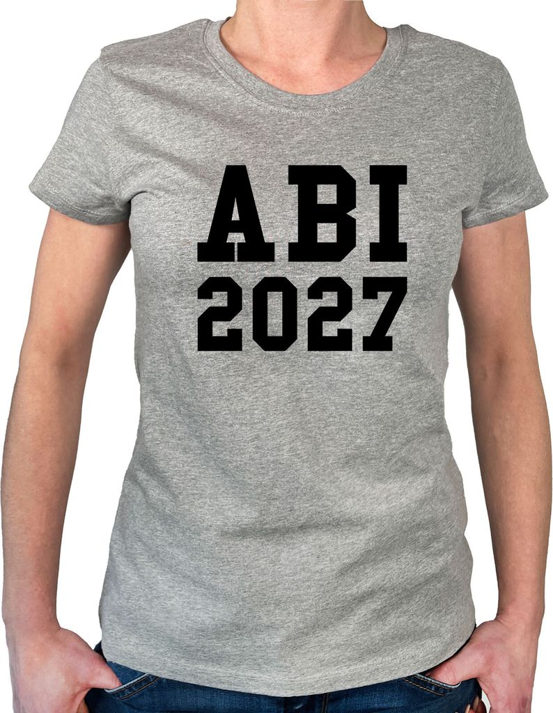 Huuraa Damen T-Shirt ABI 2027 Abitur XXL Sport Grey Bio Baumwolle Fairtrade Damenshirt Geschenkidee