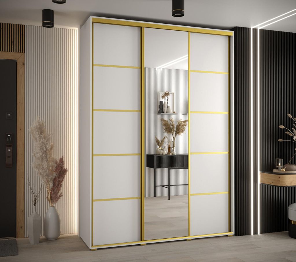Kleiderschrank YVONA 5 – 180/45 cm, weiß/gold
