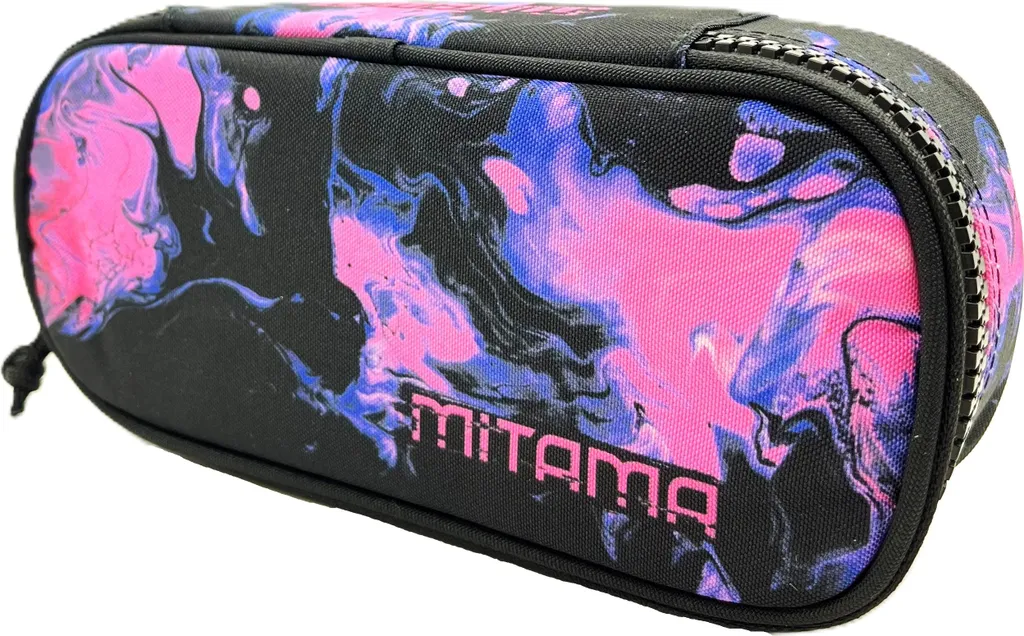 Grande trousse scolaire ovale rose et noire pour stylos et feutres