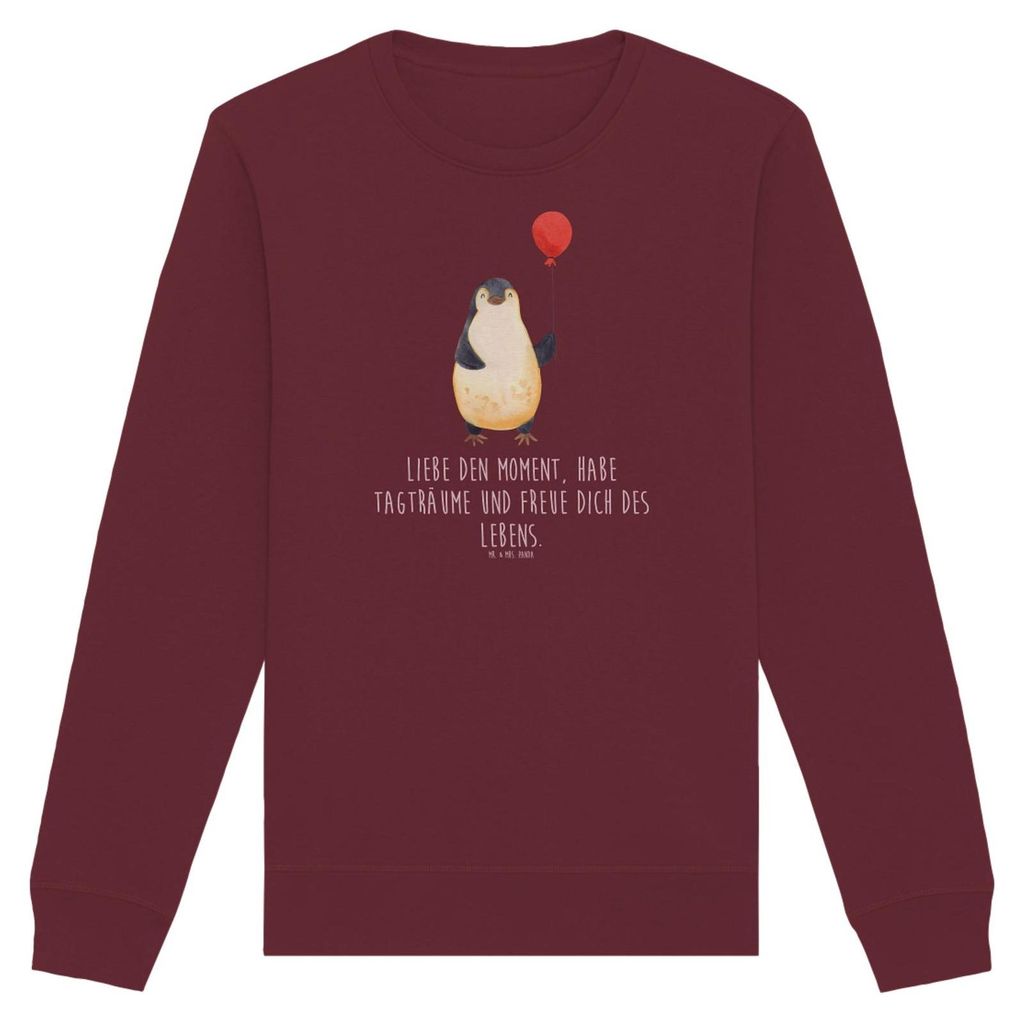 Mr. & Mrs. Panda Fair Fashion Pullover Pinguin Luftballon Größe L - Burgundy - Geschenk, Rundhals, Sweatshirt, Pulli, Sweater, Neustart, Nachhalt...