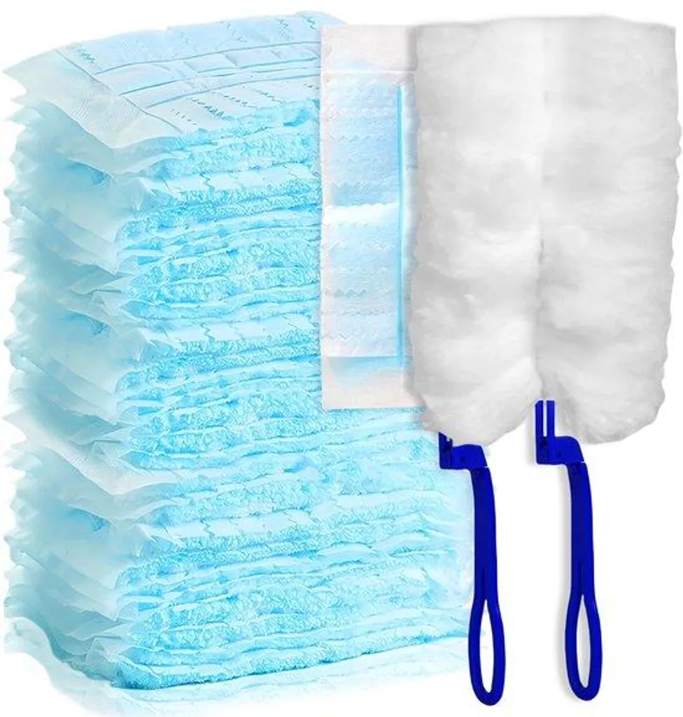 Adieu Poussière ! Lot 50 Lingettes Microfibre et 2 Manches de Nettoyage