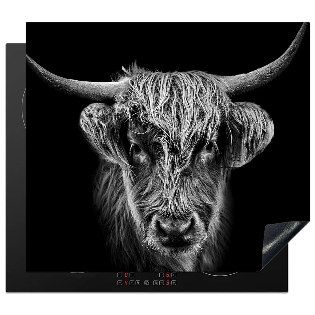 KitchenYeah Herdabdeckplatte Schottischer Highlander - Schwarz - Kuh - Tiere , 57x51cm, Küche Deko, Glaskeramikkochfeld Herdabdeckung, Abdeckpla...