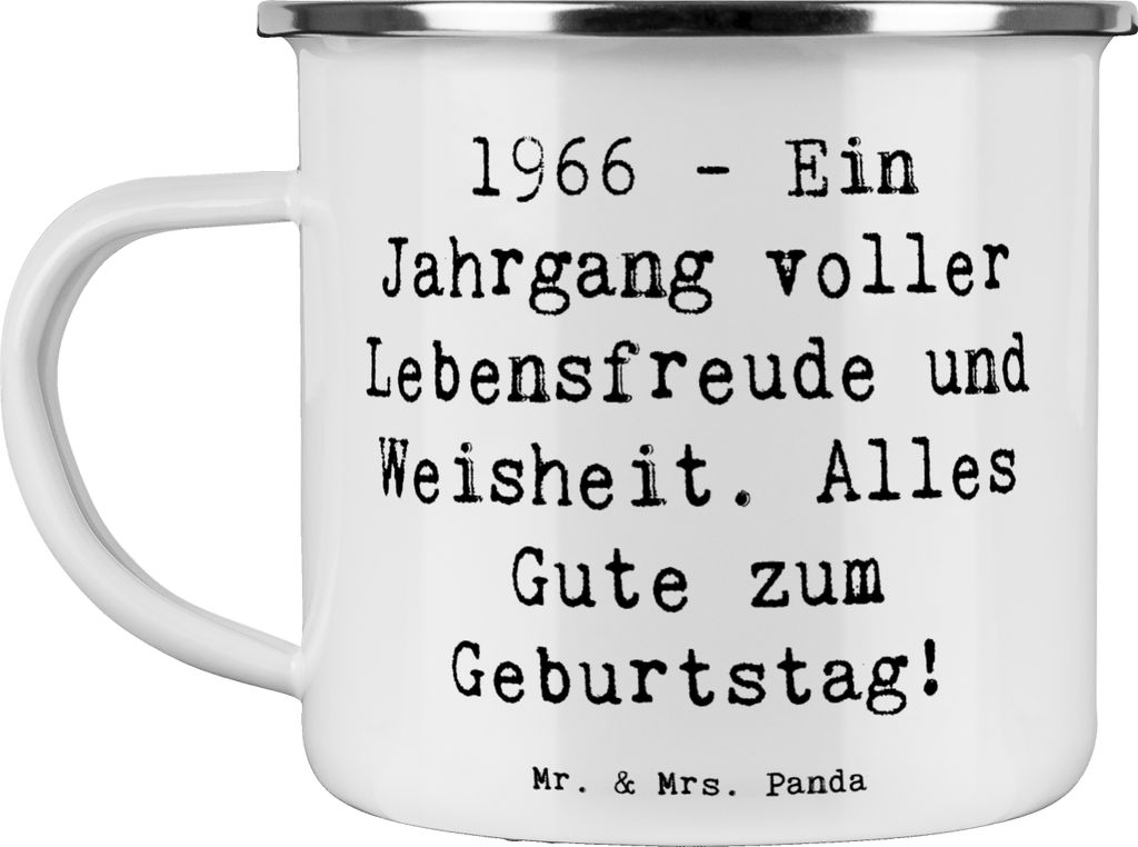 Mr. & Mrs. Panda Pott Spruch 1966 Geburtstag - Weiß - Geschenk, blechbecher, Emaille Tasse, Geburtstagsfeier, Feier, Teetasse, Geburtstagsgeschenk...