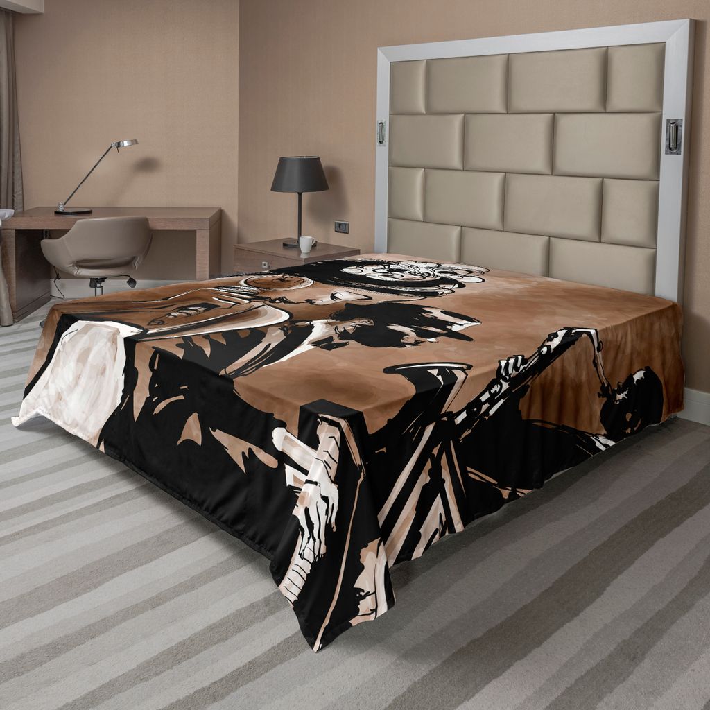 ABAKUHAUS Jazz Bettlaken, Musicans Singen Frau und Klavier Saxophon-Spieler-Mann, weiches bequemes oberes Bettlaken für ein dekoratives Bett 1 St...